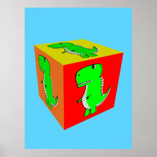 Schattige Cartoon Dino Kubus Kunst Poster
