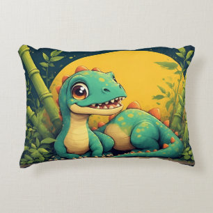 Schattige Cartoon Dinosaur met Bamboe Accent Kussen