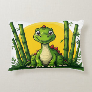 Schattige Cartoon Dinosaur met Bamboe Accent Kussen