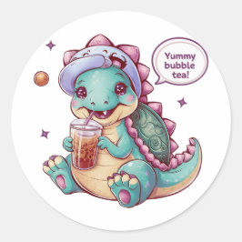 Schattige Cartoon Dinosaurus: Gezellig, Kawaii Vib Ronde Sticker