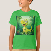 Schattige Cartoon dinosaurus in weelderig groen Oe T-shirt (Voorkant)