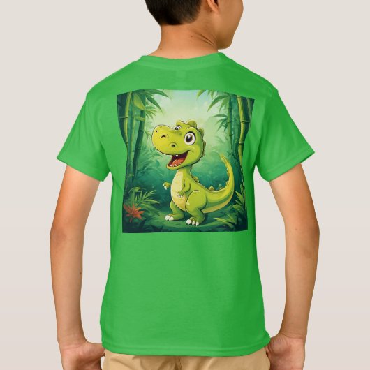 Schattige Cartoon dinosaurus in weelderig groen Oe T-shirt (Achterkant)