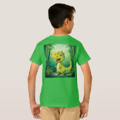 Schattige Cartoon dinosaurus in weelderig groen Oe T-shirt (Achterkant volledig)