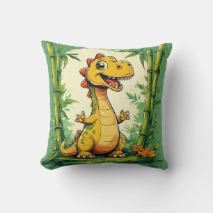 Schattige Cartoon Dinosaurus in Weelderige Groene Kussen