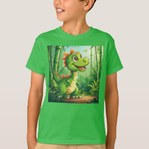 Schattige Cartoon Dinosaurus in Weelderige Groene  T-shirt