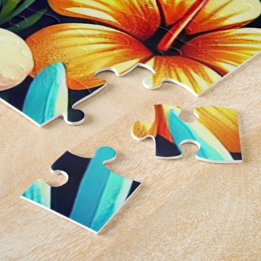 Schattige Cartoon dinosaurus temidden van levendig Legpuzzel (Zijkant)