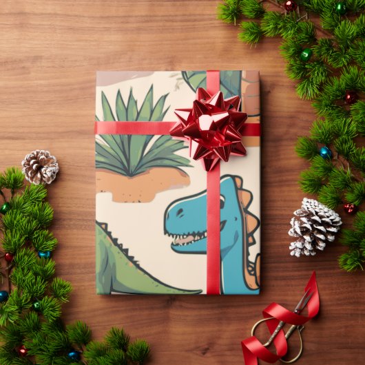 Schattige Cartoon Dinosaurussen op Beige Gift Cadeaupapier (Feestdagen Geschenken)