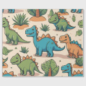 Schattige Cartoon Dinosaurussen op Beige Gift Cadeaupapier (Vlak)