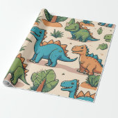 Schattige Cartoon Dinosaurussen op Beige Gift Cadeaupapier (Uitgerold)