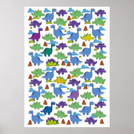 Schattige Cartoon-dinosaurussen Poster (Voorkant)