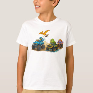 Schattige Cartoon-dinosaurussen rijden in monstert T-shirt