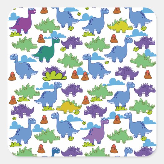 Schattige Cartoon-dinosaurussen Vierkante Sticker (Voorkant)