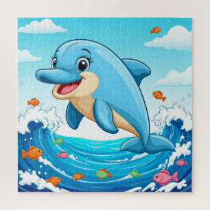 Schattige Cartoon Dolfijn Spetterend in Water Legpuzzel
