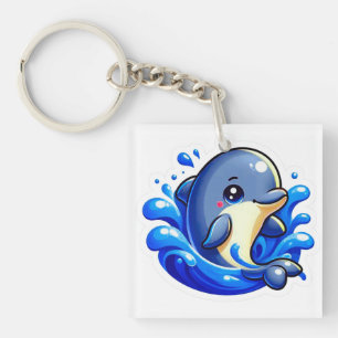Schattige Cartoon Dolfijn Spetterend in Water Sleutelhanger