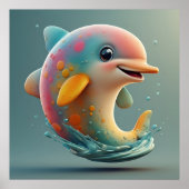 Schattige Cartoon Dolphin Poster (Voorkant)