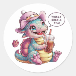 Schattige Cartoon Dragon: Gezellig, Kawaii Vibes Ronde Sticker