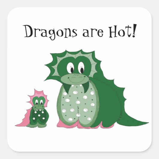 Schattige Cartoon Draken Vierkante Sticker (Voorkant)