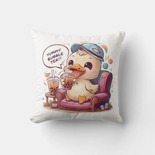 Schattige Cartoon Duck: Gezellig, Kawaii Vibes Kussen (Voorkant)