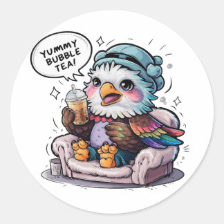 Schattige Cartoon Eagle: Gezellig, Kawaii Vibes Ronde Sticker