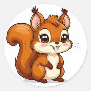 Schattige Cartoon Eekhoorn met Grote Ogen voor Kin Ronde Sticker