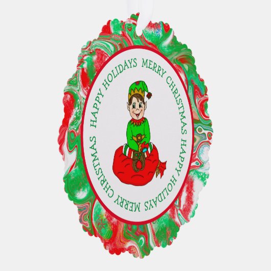 Schattige Cartoon Elf gepersonaliseerd geschenk La Ornament Kaart (Rechts)