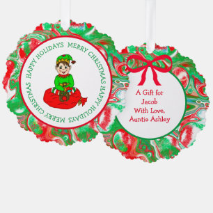Schattige Cartoon Elf gepersonaliseerd geschenk La Ornament Kaart
