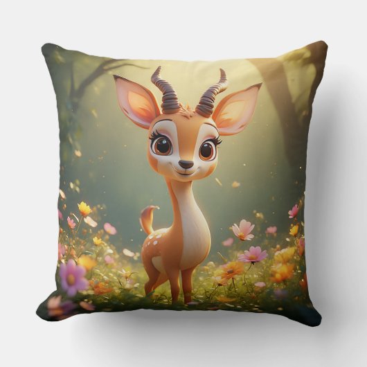 Schattige Cartoon Fawn van Vibrant Flowers Kussen (Voorkant)