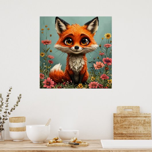 Schattige Cartoon Fox Poster (Keuken)