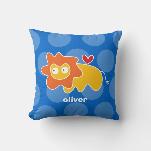 Schattige Cartoon Geel Leeuw Liefde Hart Leuk Stip Kussen (Voorkant)