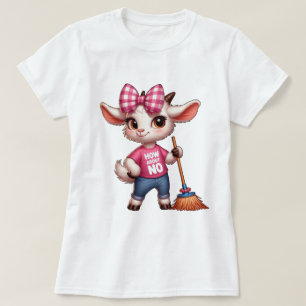 Schattige Cartoon Geit Met Bow En Broom T-shirt