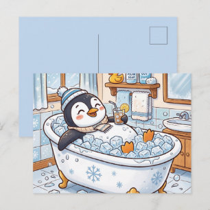 Schattige Cartoon Gelukkige Pinguïn Die Een Bad Ne Feestdagenkaart
