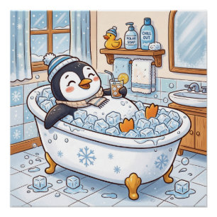Schattige Cartoon Gelukkige Pinguïn Die Een Bad Ne Perfect Poster