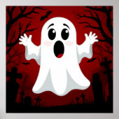 Schattige Cartoon Ghost in Spooky Halloween Poster (Voorkant)