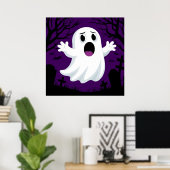 Schattige Cartoon Ghost in Spooky Halloween Poster (Thuiskantoor)