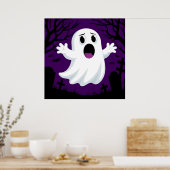 Schattige Cartoon Ghost in Spooky Halloween Poster (Keuken)