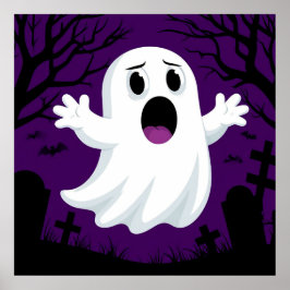 Schattige Cartoon Ghost in Spooky Halloween Poster