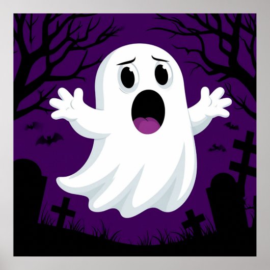 Schattige Cartoon Ghost in Spooky Halloween Poster (Voorkant)