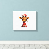 Schattige Cartoon-giraf met kerstmuts Kerstmis Canvas Afdruk (Insitu (Houten vloer))