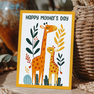 Schattige Cartoon Giraffe & Kalf Gelukkige Moederd Briefkaart