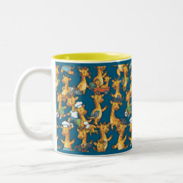 Schattige Cartoon Giraffe Rollen Naadloos Patroon  Tweekleurige Koffiemok