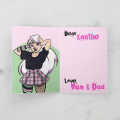 Schattige Cartoon Gothic Meisje Roze Verjaardag Kaart (Binnen)