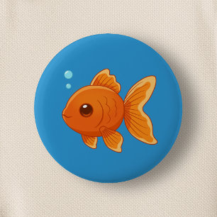 Schattige Cartoon Goudvis op Blauw Ronde Button 5,7 Cm