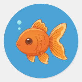 Schattige Cartoon Goudvis op Blauw Ronde Sticker
