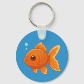 Schattige Cartoon Goudvis op Blauw Sleutelhanger (Voorkant)