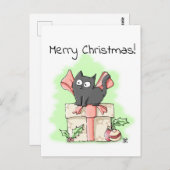 Schattige Cartoon grijs kitten vrolijk kerstfeest Briefkaart (Voorkant / Achterkant)