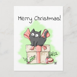 Schattige Cartoon grijs kitten vrolijk kerstfeest Briefkaart