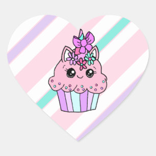 Schattige Cartoon Hart Eenhoorn Cupcake Hart Sticker
