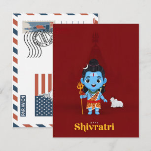 Schattige cartoon heer Shiva en Nandi voor Maha Sh Feestdagenkaart