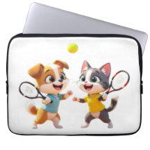 Schattige Cartoon Hond en Kat die Padel Tennis spe