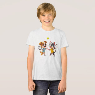 Schattige Cartoon Hond en Kat die Padel Tennis spe Tri-Blend Shirt